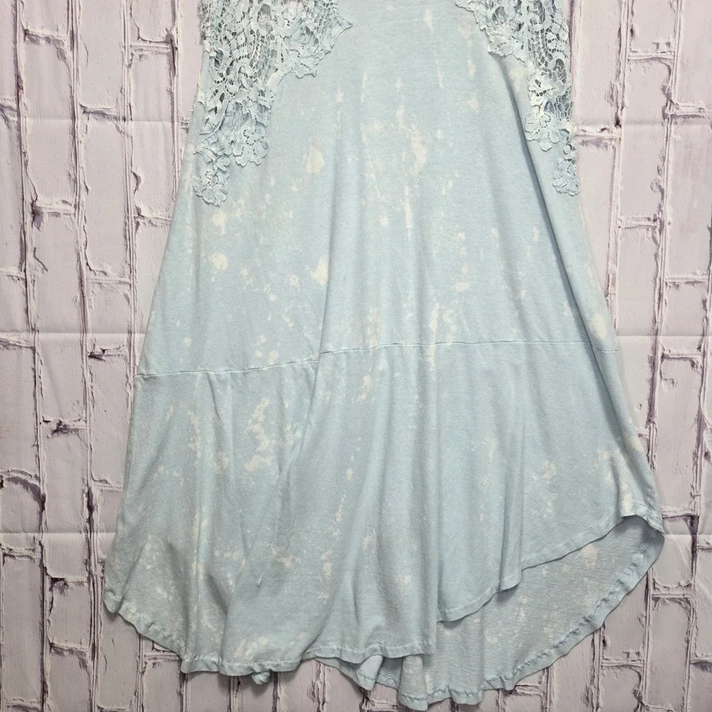 Y2K Free People Light Blue Acid Wash Lace Crochet Mini Sun Beachy Dress Women XS